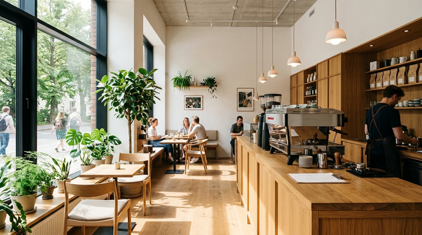 Inside Culture Coffee's Moreleta Park café with Pretoria skyline sketch