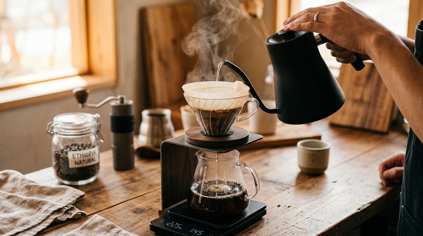 Pour-over brewing at Robin Chat Coffee, Pretoria