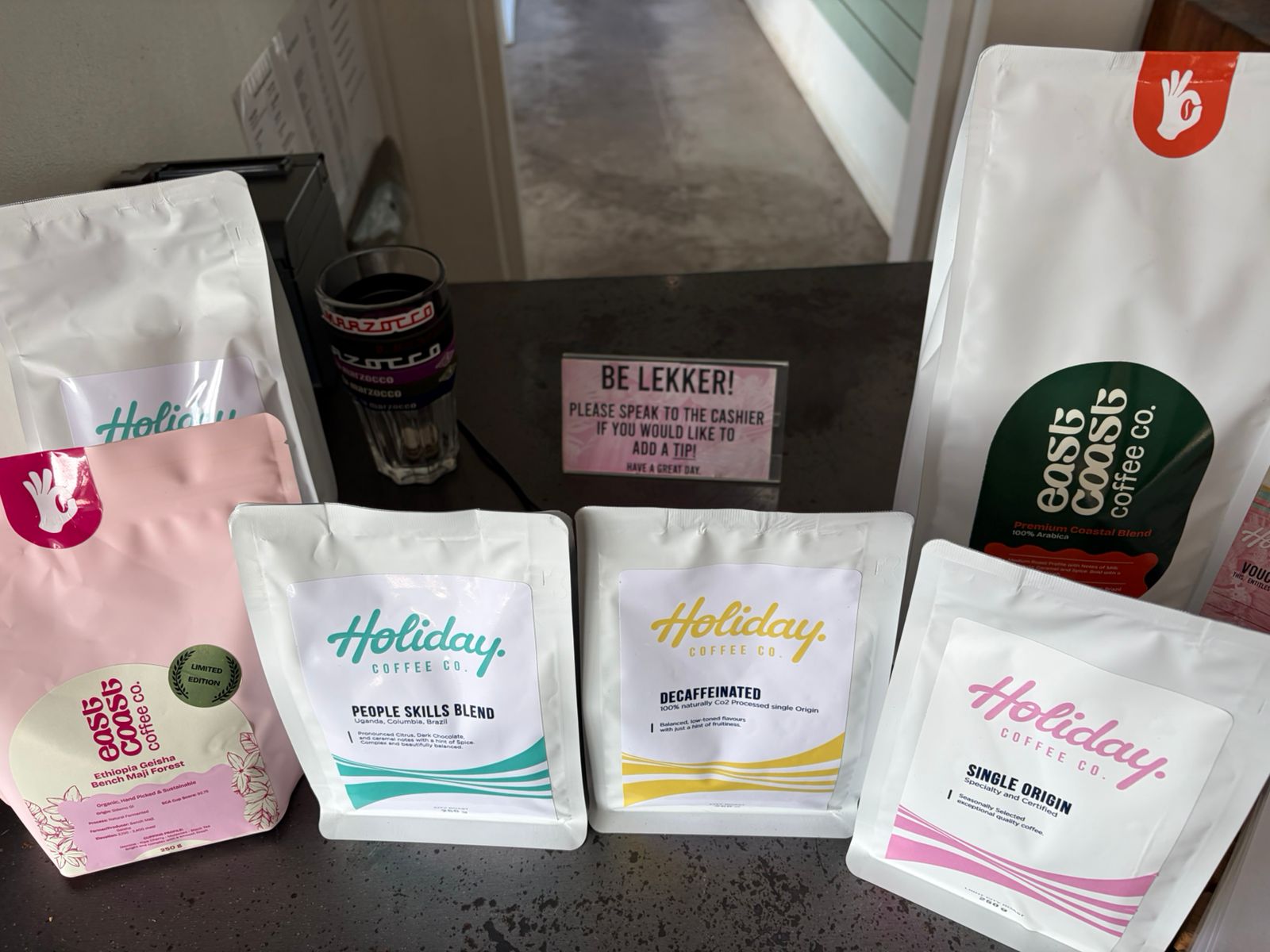 East Coast Coffee Co Ethiopia Geisha and Holiday Coffee Co bags